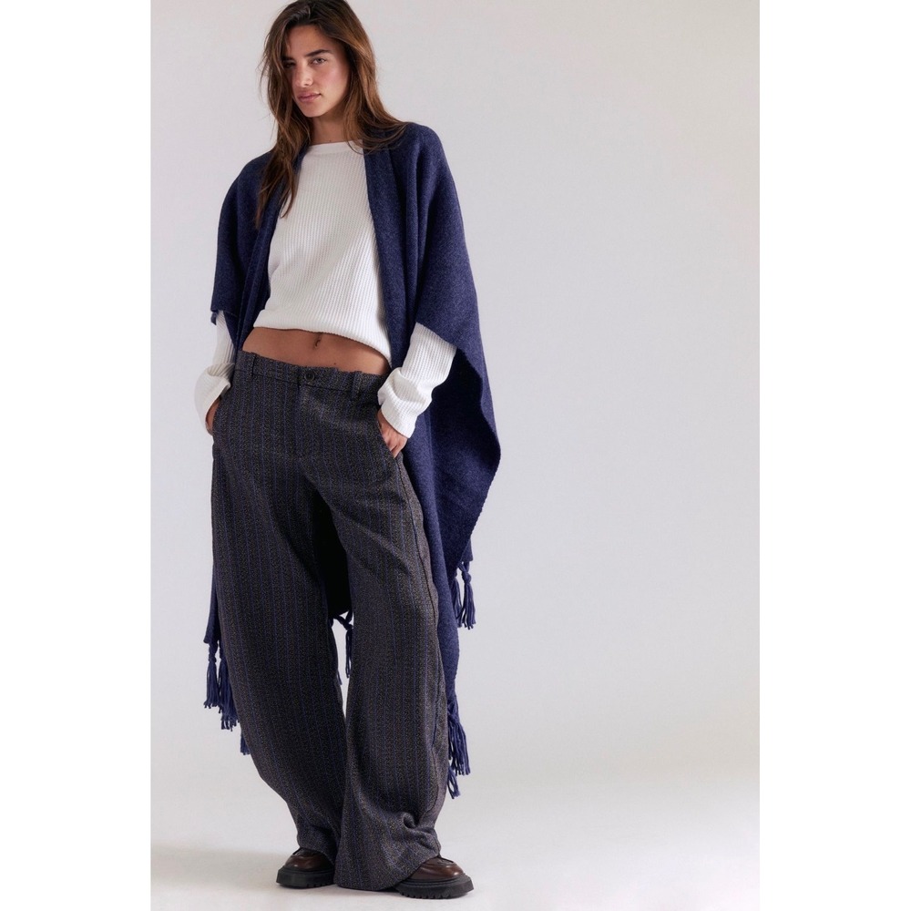 Free People Spotlight Herringbone Barrel Trousers Brown Blue Pinstripe Pants